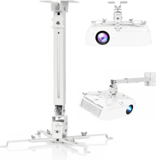 Adjustable Projector Ceiling/Wall Mount - 3-in-1 Universal Bracket for Projector Mounting, Universal Height Adjustable Mount Holder with Extension Pole White