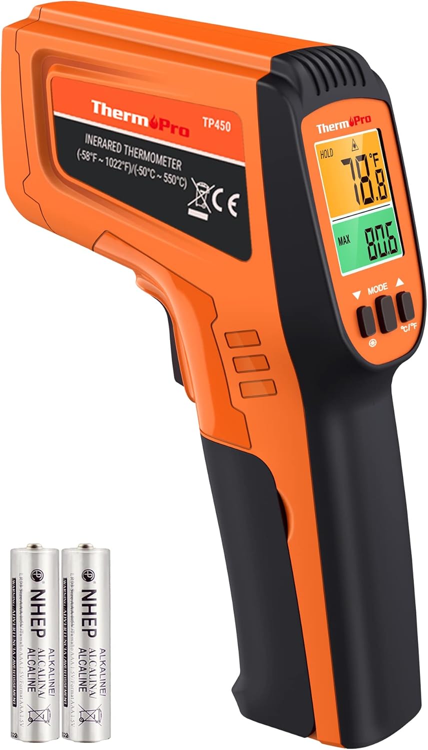 TP450 Dual Laser Temperature Gun for Cooking, Digital Infrared Thermometer for Pizza Oven Grill, Laser Thermometer Gun with Adjustable Emissivity Temp Gun -58℉to 1022℉(Not for Human) 2-Laser & D:S 16:1