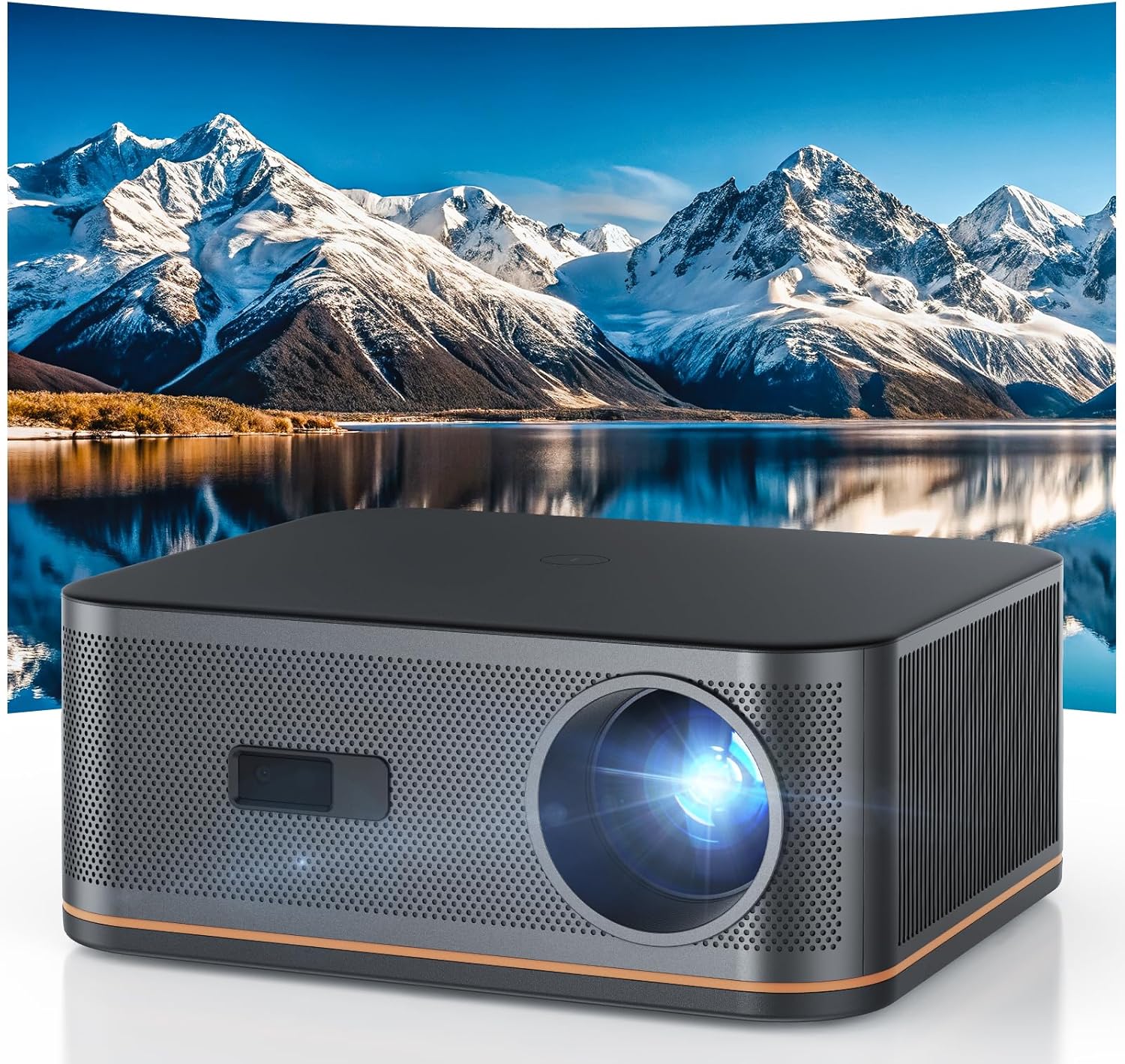 High Brightness 4K Full HD Projector with WiFi and Bluetooth, HAPPRUN Movie Home Theater with Auto Focus, 300'' Display for Indoor/Outdoor, Smart Proyector Compatible with Phone/TV Stick/PC/PS5 BLACK