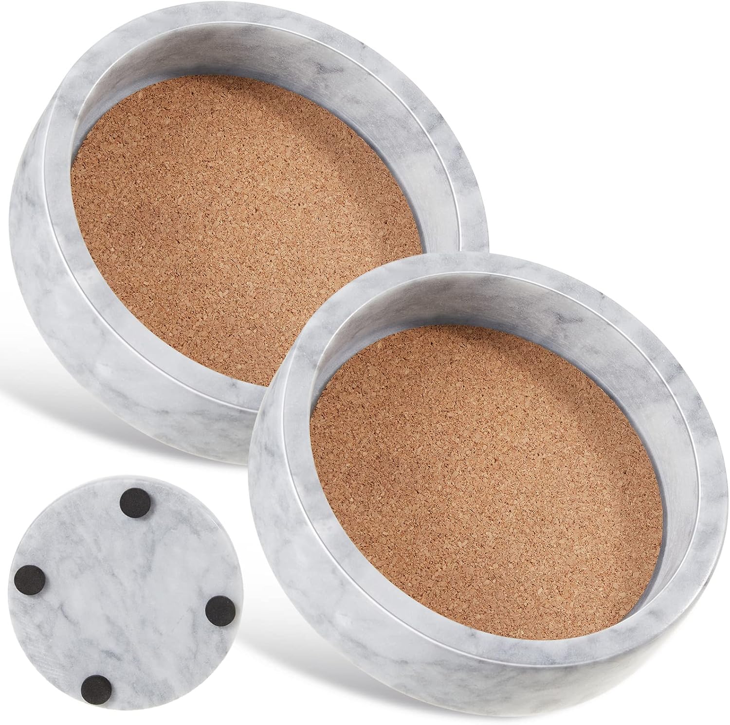 2 Pcs Marble Wine Bottle Coaster Set Small Marble Wine Bottle Holder for Table with Absorbent Cork for Glass Jewelry Key(White)