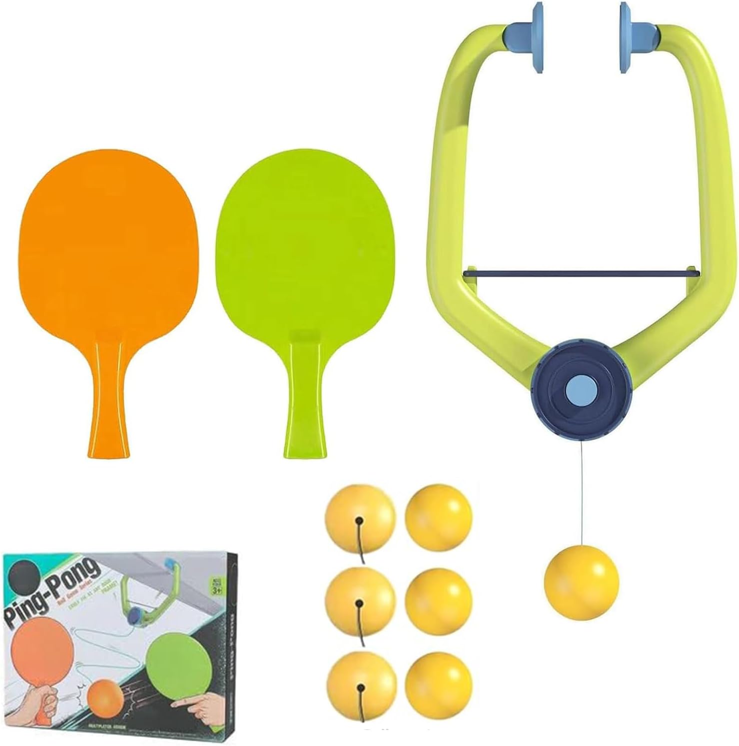 Door Ping Pong Game Over The Door, Adjustable Doorway Game Pingpong, Hanging Table Tennis Trainer Portable Set, (1 Pcs Trainer 6 Balls) Door Pong Game for Kids with Racket and Balls