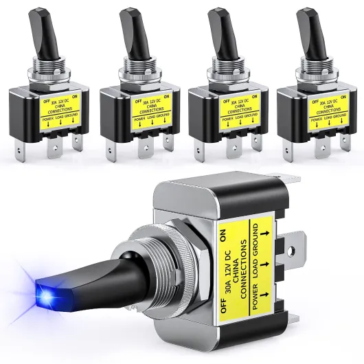5PCS LED Toggle Switch ON Off 12V 30A Blue LED Lighted Metal Switch Heavy Duty SPST 3 Pin Rocker Switch 12mm Mounting Hole for Automotive Cars Trucks Boats Racing Cars,2 Years Warranty 3Pin Led Toggle Switch Blue