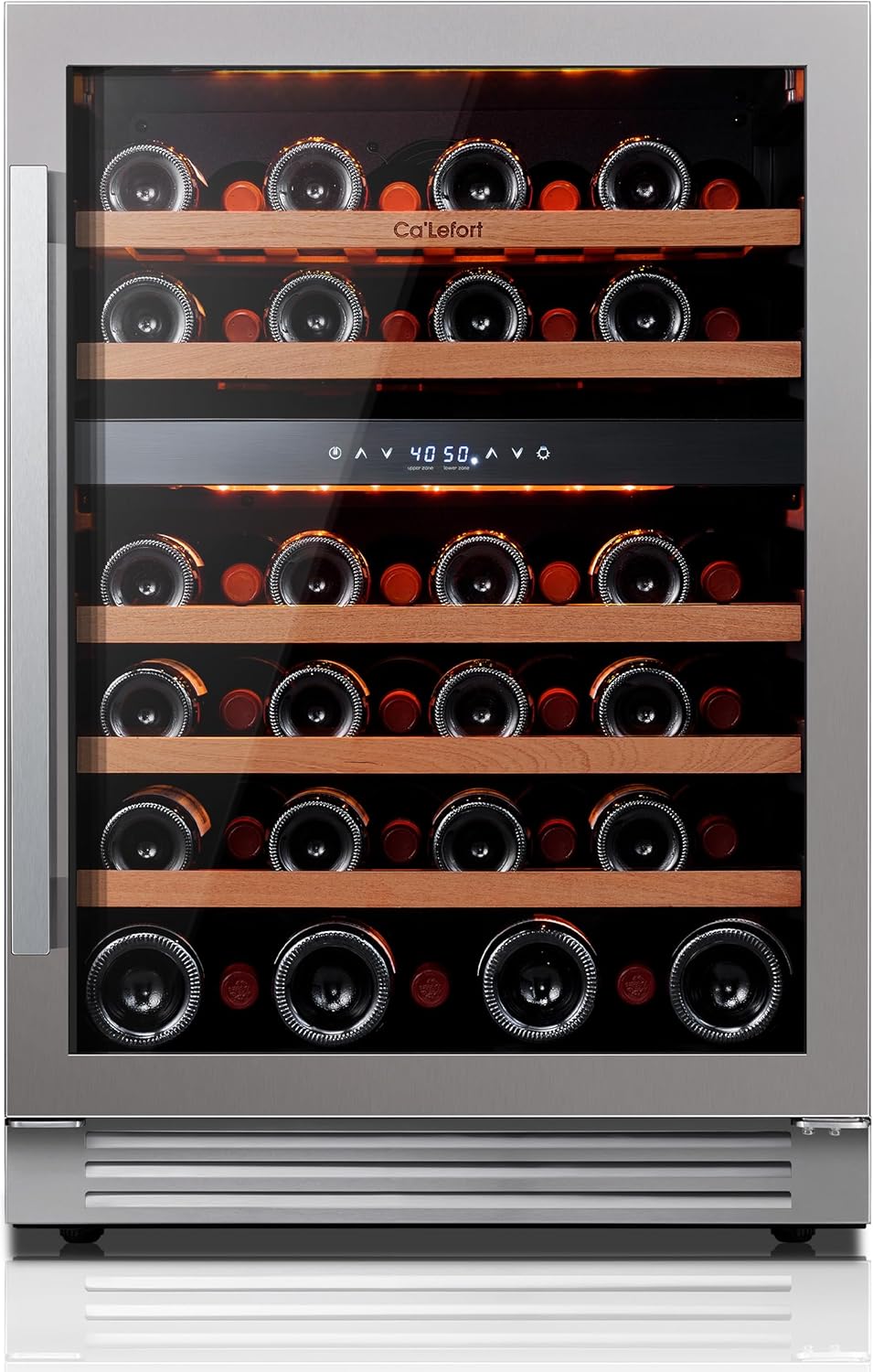 Ca'Lefort Wine Fridge & Cooler - 24 Inch 46 Bottle Wine Cooler Refrigerator, 40-65°F Dual Zone Wine Refrigerator Glass Door, 3 LED Built-in or Freestanding Fridge for Home/Bar/Kitchen (5.65 cu.ft) 24 Inch-Dual Zone 46 Bottle(5.65 cu.ft)