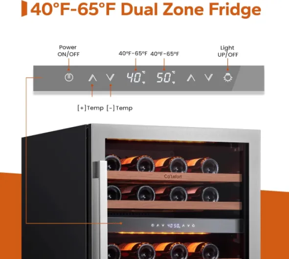 Ca'Lefort Wine Fridge & Cooler - 24 Inch 46 Bottle Wine Cooler Refrigerator, 40-65°F Dual Zone Wine Refrigerator Glass Door, 3 LED Built-in or Freestanding Fridge for Home/Bar/Kitchen (5.65 cu.ft) 24 Inch-Dual Zone 46 Bottle(5.65 cu.ft)