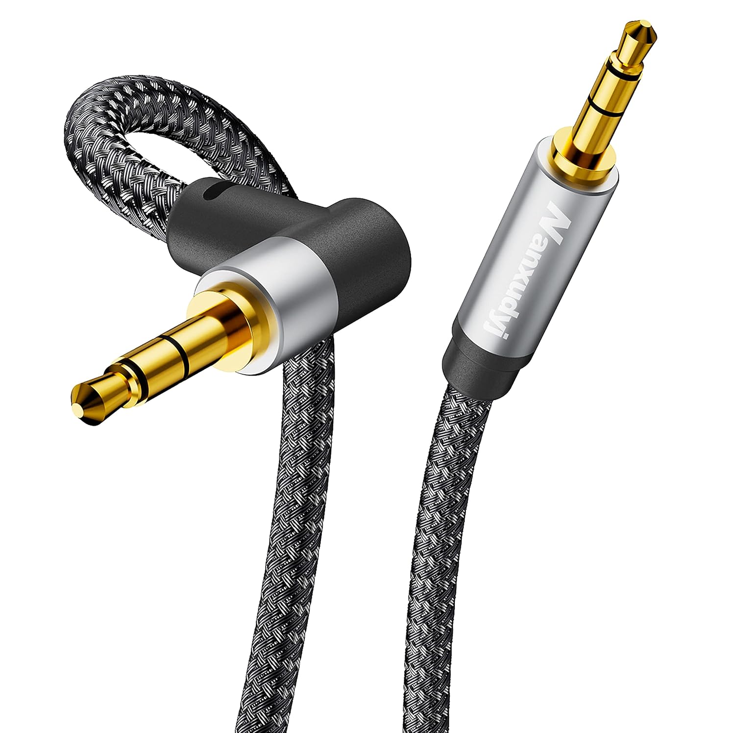 AUX Cord 6ft,3.5mm Stereo Audio Cable 90 Degree Nylon Braided 3.5mm Male to Male Stereo Aux Cables Right Angle TRS Cable Portable Compatible for Headphone, car,Tablets, Speakers 6ft/1.8m