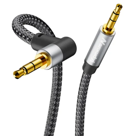 AUX Cord 6ft,3.5mm Stereo Audio Cable 90 Degree Nylon Braided 3.5mm Male to Male Stereo Aux Cables Right Angle TRS Cable Portable Compatible for Headphone, car,Tablets, Speakers 6ft/1.8m