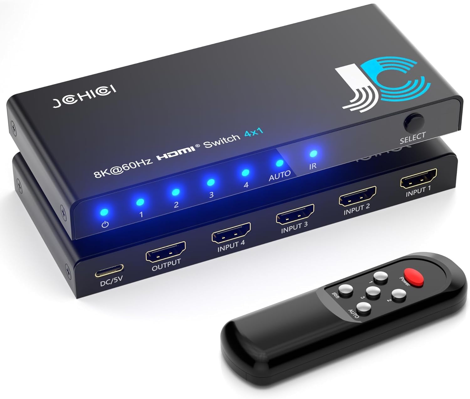 HDMI 2.1 Switch 4 in 1 Out 8K@60Hz 4K@120Hz, 4 Ports HDMI Switcher Splitter Selector with Remote, Support HDCP 2.3 HDR 10+ Dolby Vision/Atmos 48Gbps CEC for Apple TV Game PC PS Pro Xbox Roku 8K HDMI Switcher 4 port