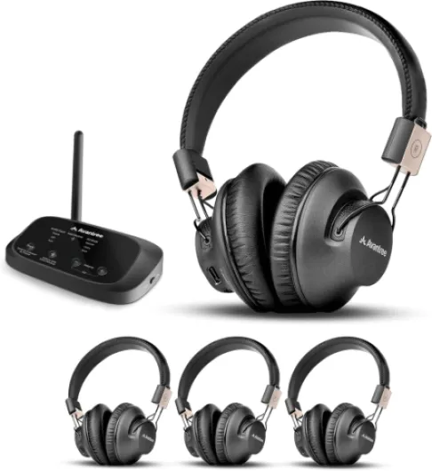Quartet 2 - Wireless Group Listening Headphones & Transmitter for TV, Church, Classroom, Silent Discos, Plug & Play, 2.4GHz Expandable Multi-Headphone System with Low Latency & Clear Voice