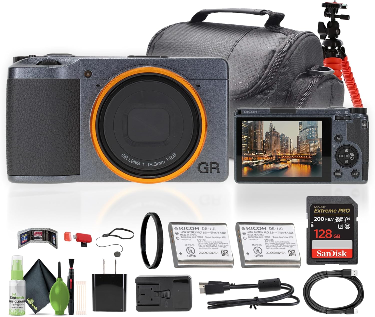 GR III Street Edition Compact Portable Digital Camera (01097) + 64GB Memory Card + Camera Bag + Flexible Tripod + Cleaning Kit + Card Wallet + Card Reader + Lens Cap