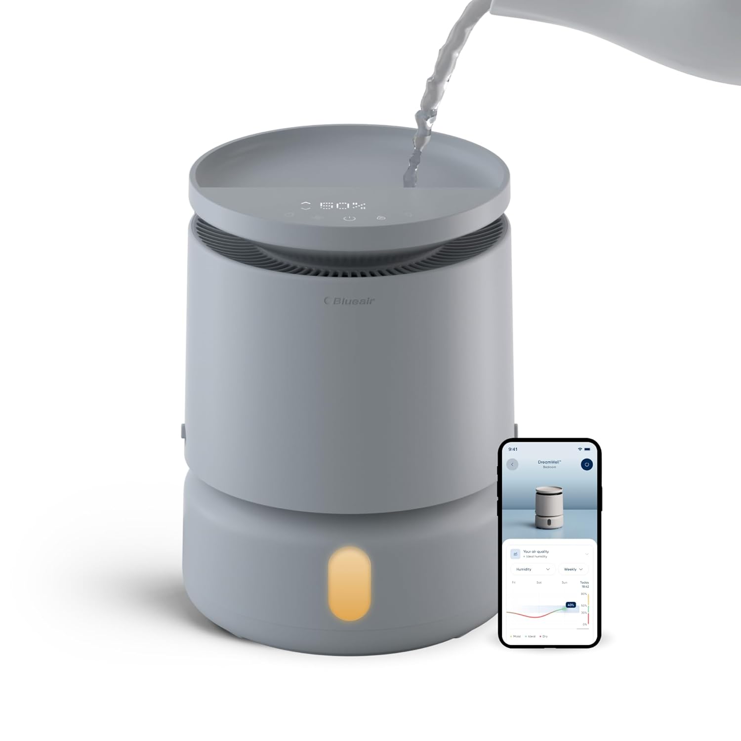 Room Humidifier - DreamWell - 48Hr Top-Fill Mist-Free InvisibleMist Technology Aroma Stone for Essential Oils and Soothing Mood Lighting - Quiet Operation for Bedroom and Home Use, Grey Grey Small