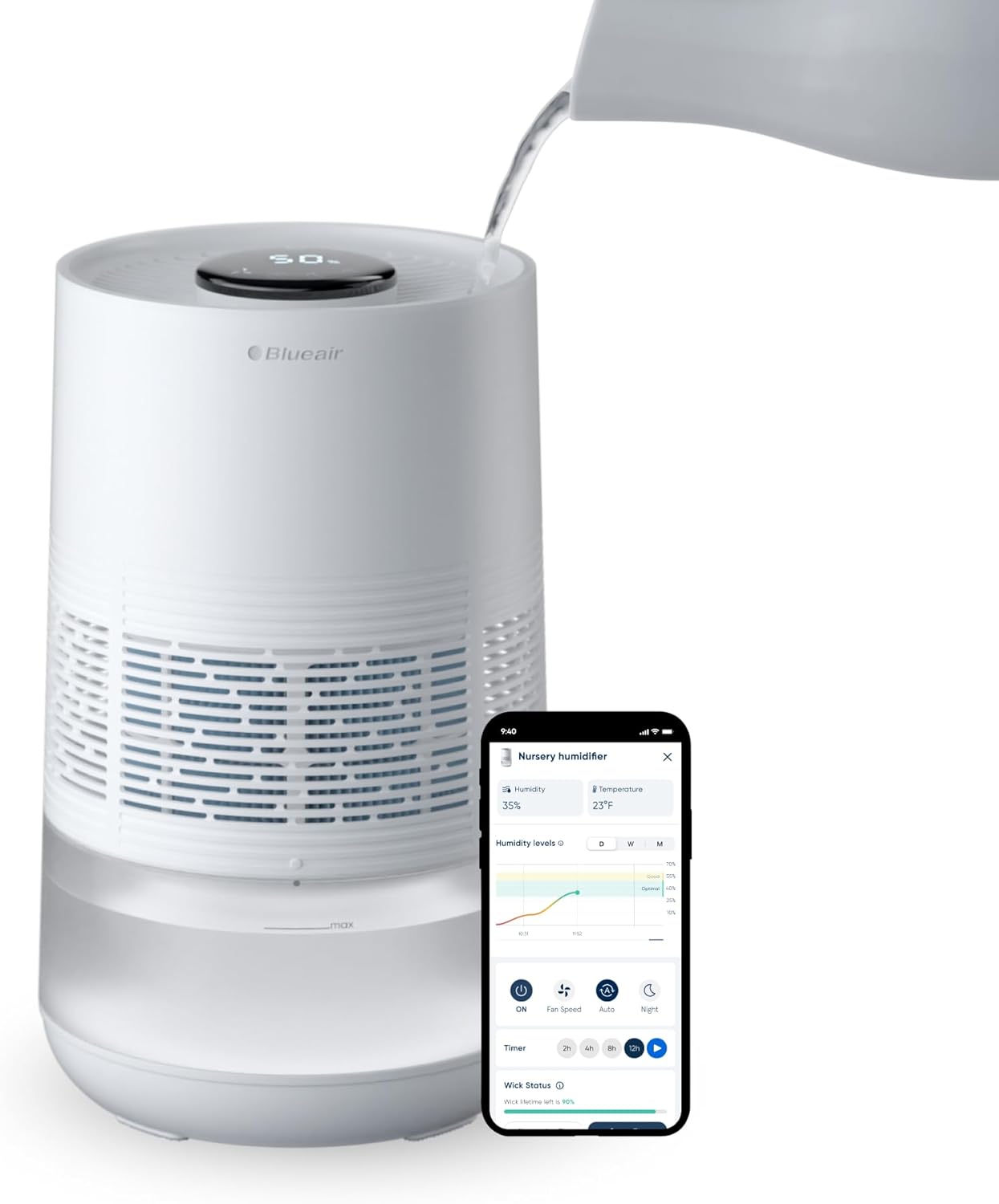 Premium Smart Humidifier for Large Rooms, Bedrooms, Better Sleep with Evaporative Invisible Mist Tech, Auto Humidify, Easy Top Fill, Smart Control with App, Touchscreen, 3.5L Tank for 48 hours