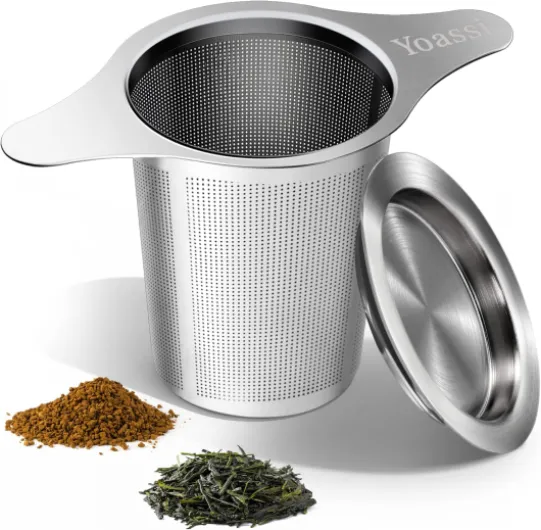 Extra Fine 18/8 Stainless Steel Tea Infuser Mesh Strainer with Large Capacity & Perfect Size Double Handles for Hanging on Teapots, Mugs, Cups to Steep Loose Leaf Tea and Coffee 1 Pack