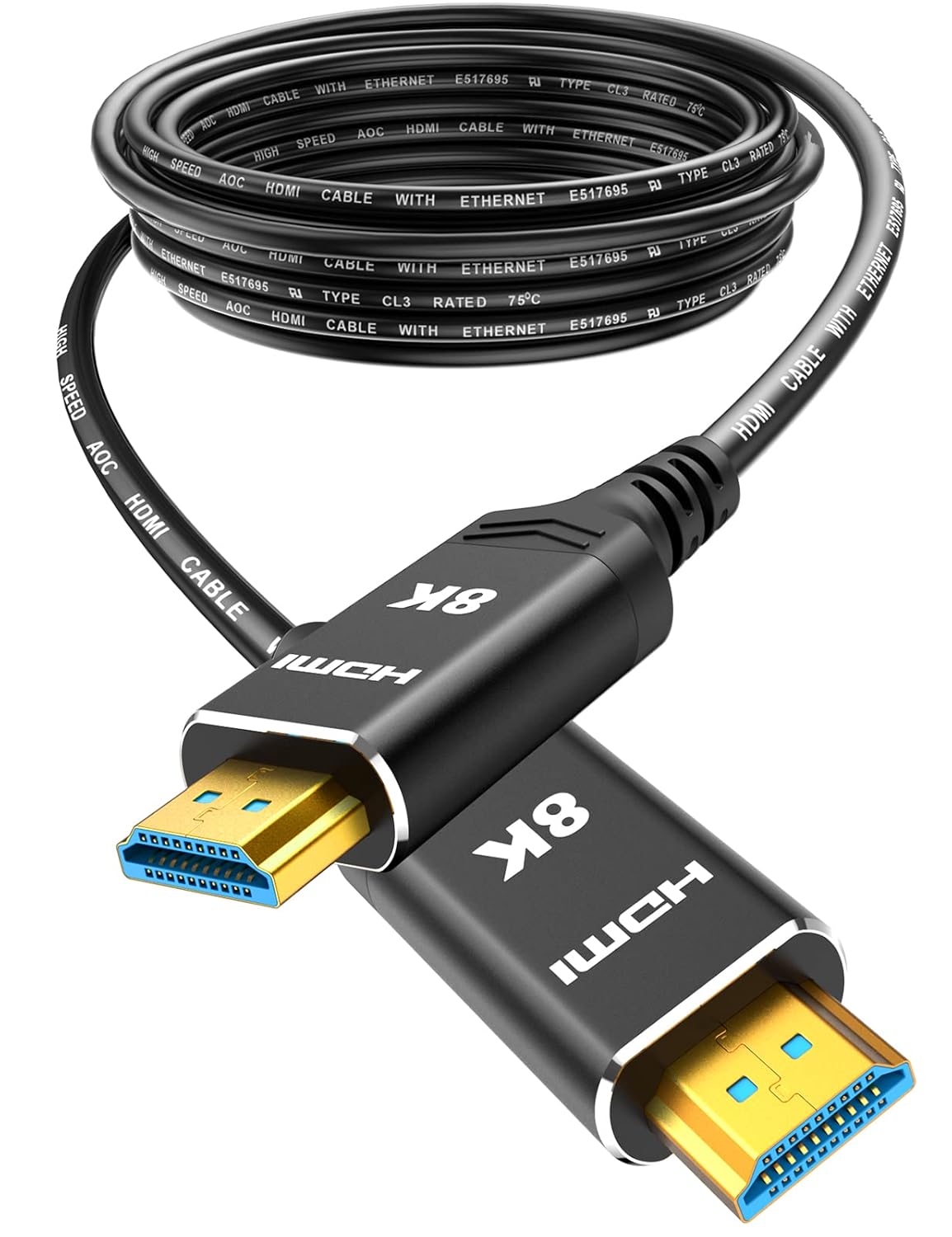 8K 4K 120HZ 50 FT HDMI Cable Fiber Optic, in-Wall CL3 Rated Long HDMI 48Gbps High Speed [8K@60Hz] Dynamic HDR/eARC/HDCP 2.2&2.3/3D, Compatible for Desktop GPUs 30&40 Series 50 feet Unidirectional(Fiber Optic) Black