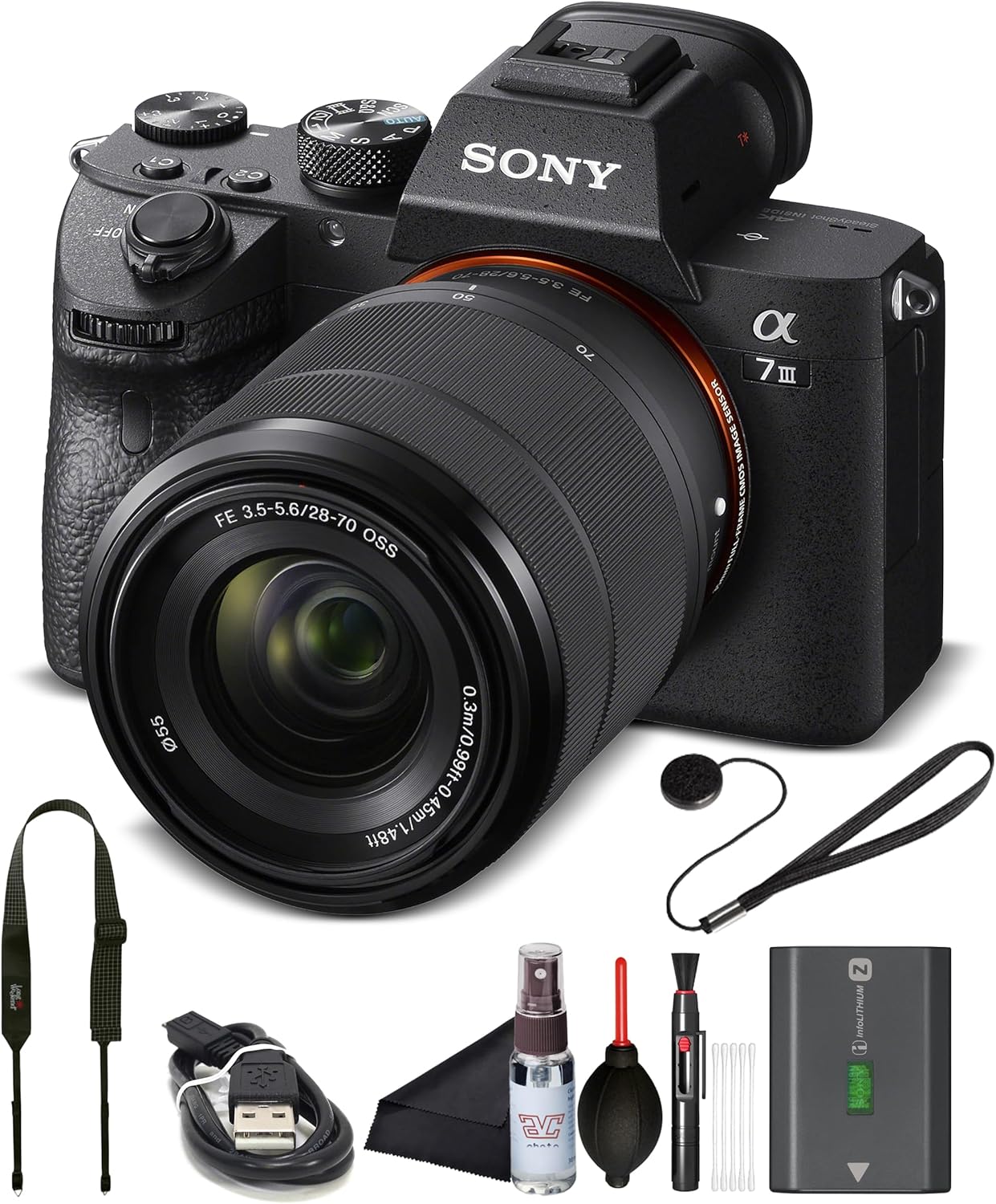 Alpha 7 III Full Frame Mirrorless Camera Kit with 28-70mm Lens - 24.2MP Digital Camera for Professional Photography and 4K Video (ILCE7M3K/B) Bundle
