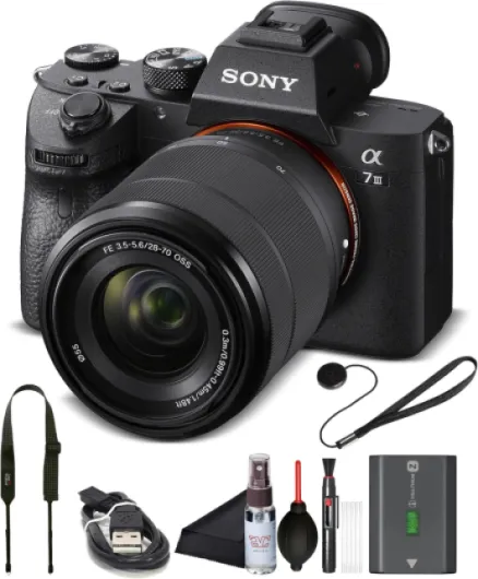 Alpha 7 III Full Frame Mirrorless Camera Kit with 28-70mm Lens - 24.2MP Digital Camera for Professional Photography and 4K Video (ILCE7M3K/B) Bundle