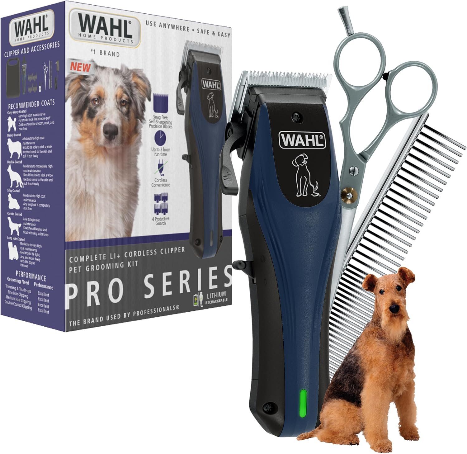 Power Pro Lithium Ion Rechargeable Cordless Dog Grooming Kit - Heavy Duty Cordless Electric Dog Clippers for Grooming The Thickest Coats - Model 3024675