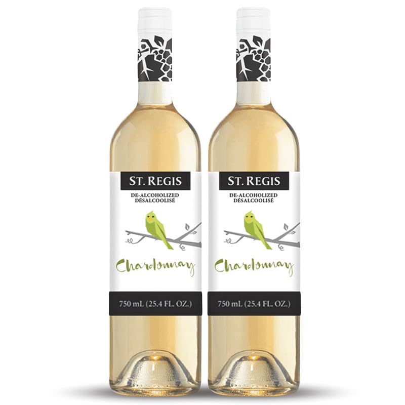 ST - REGIS Non-Alc Chardonnay 25.4 Fl Oz (2 Pack) - Low Calorie and Sugar - Golden Yellow Floral and Fruity Rich Flavor from North of Spain Vineyards Chardonnay 25.4 Fl Oz (Pack of 2)