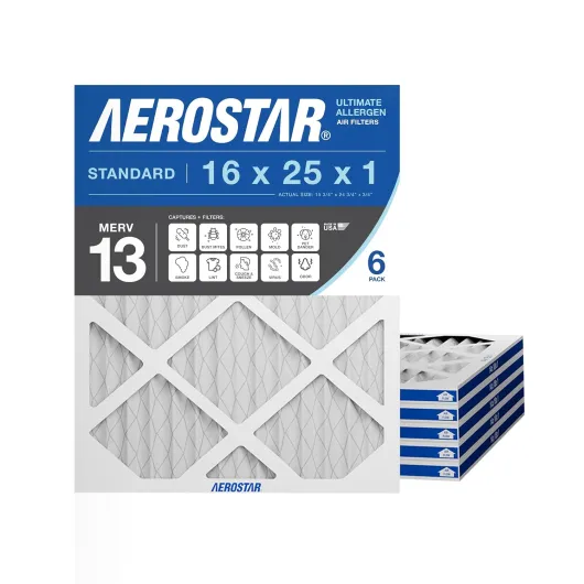 16x25x1 MERV 13 Air Filter, 6 Count, ACTUAL SIZE (15.75 x 24.75 x 0.75), HVAC, Air Conditioning & Furnace Filter for Allergies, Dust, Pet Dander & Smoke (MPR 1500 / FPR 10), Made in USA 6 PACK MERV 13 Pro