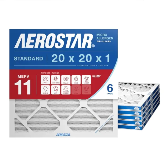 20x20x1 MERV 11 Air Filter, 6 Count, ACTUAL SIZE (19.75 x 19.75 x 0.75), HVAC, Air Conditioning & Furnace Filter for Dust, Pet Dander, Smoke & Allergies (MPR 1200 / FPR 7), Made in USA 6 PACK MERV 11 Advanced