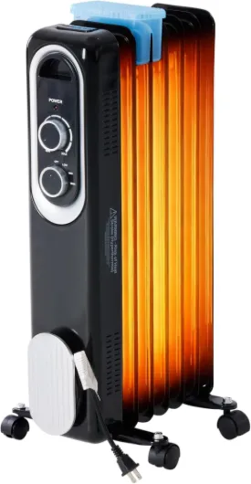 Oil Filled Radiator Heater with Adjustable Thermostat, 1500W Oil Space Heater for Indoor Use, Portable, 22inch Bright Black Black 22.8*11.8*4.8in