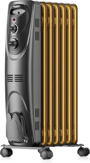 Radiator Heater for Large Space, Electric Oil Filled Radiator, Dual Knobs, 1500W, Quiet Space Heater, 3 Modes, Tip-over Protection Classic Black