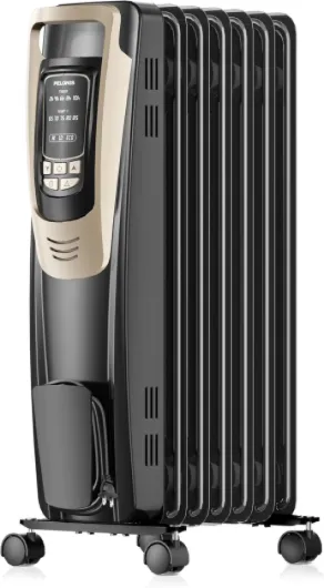 Champagne Oil Filled Radiator Heater with Remote and Thermostat, 5 Temperature Settings for indoor use Large Room, Energy Efficient Electric Space heater with Safety Features Champagne Standard