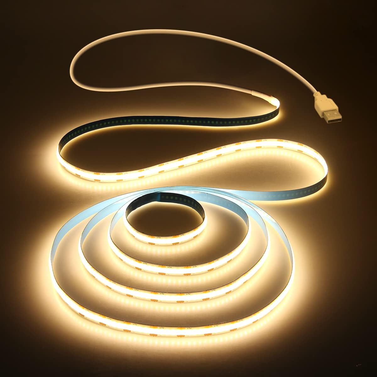 USB COB LED Strip Lights Warm White Led TV Backlight 5V 1M 3.28FT 320Leds 3000K CRI85+ COB Flexible Lights with 1M USB Powered for Bedroom Under Cabinet Kitchen DIY Lighting Project Warm White/3000K 3.28FT(with USB Powered)