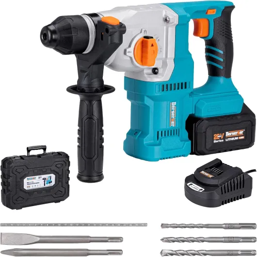 20V Cordless 1-1/8" Rotary Hammer Drill SDS-Plus Brushless Motor with Safety Clutch, 4.0Ah Lithium-Ion Battery Powered, 3.0A Fast Charger, 4 Modes Variable Speed Rotomartillo for Concrete w/（1）4 Ah Battery