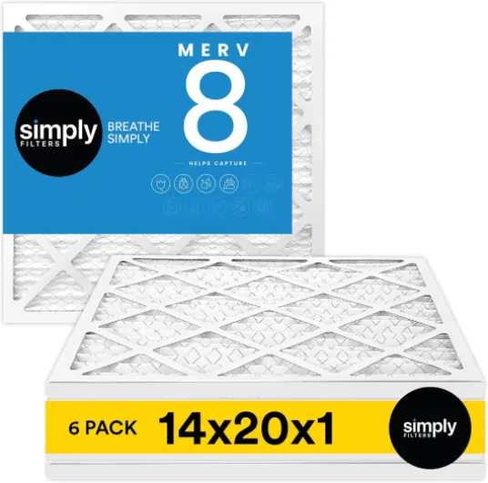 14x20x1 Air Filter, MERV 8, 6 Pack, For Home AC Furnace & HVAC (Actual Size: 13.75"x19.75"x0.75") DUST, Pet, & Allergy Control