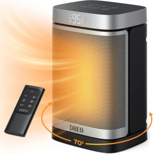 Space Heater, 1500W Portable Electric Heaters for Indoor Use, PTC Ceramic Heater for Office with Remote, Thermostat, 70°Oscillation, 12H Timer, 5 Modes, Safe Quiet Room Heater for Bedroom Silver Standard