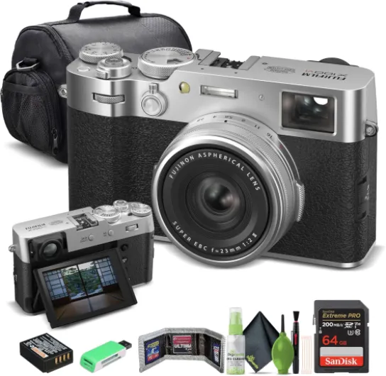X100VI Digital Camera (Silver) (16821822) + 64GB Card + Card Reader + Carrying Case + Memory Card Wallet + Cleaning Kit Bundle Silver Starter Bundle