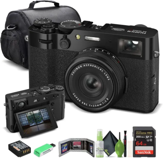 X100VI Digital Camera (Black) (16821913) + 64GB Card + Card Reader + Carrying Case + Memory Card Wallet + Cleaning Kit Bundle Black Starter Bundle