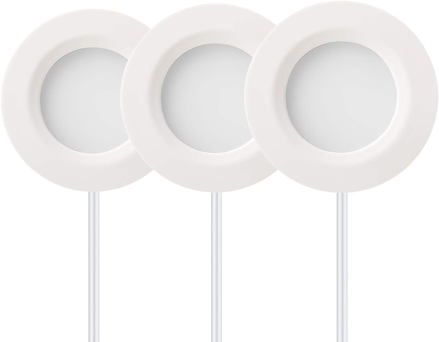 Getinlight 2.75" Under Cabinet LED Puck Lights Kit, Plug-in 12V Set with in-Line Dimmer, 3000K Warm White, Recessed or Surface Mount, ETL Listed, 3-Pack, IN-0102-3-WH White 3-Pucks Kit