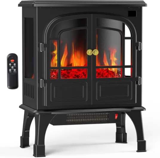 Freestanding Electric Fireplace, 26”Two Door Fireplace Heater with 3D Flame Effect, Overheating Safe Design, Energy Saving Space Heater with 12H Timer&Remote for Living Room, Bedroom,Black Carbon 26"H with Two Doors