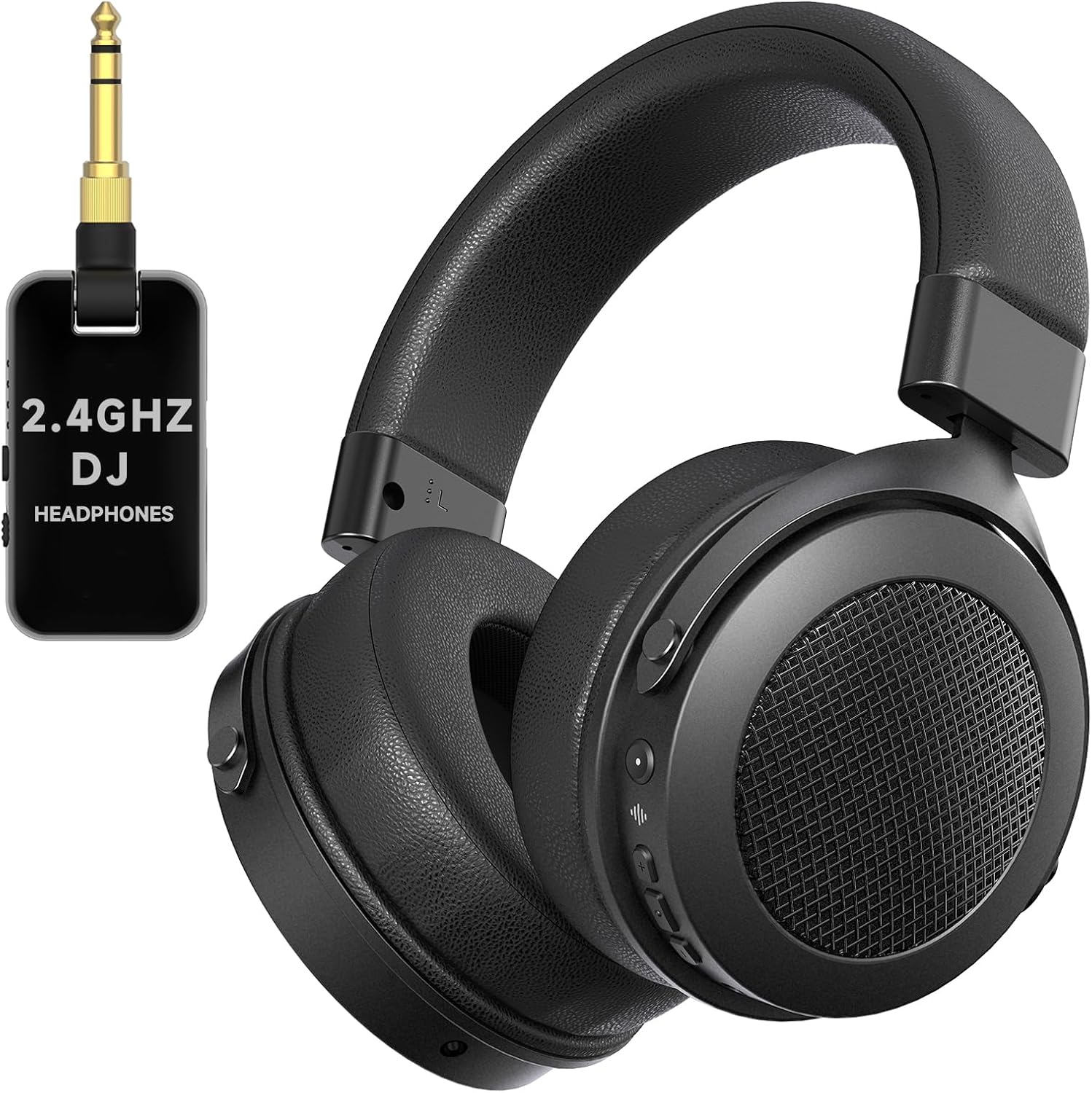 2.4GHz Wireless Headphones for Bass Guitar, 20ms Low Latency, Wireless Over Ear Headphones with 6.35mm & 3.5mm Jack for Studio Monitor & Mixing DJ AMP Keyboard, Pure Black Pure Black 2.4GHz Wireless