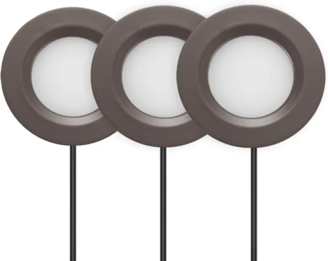 Getinlight 2.75" Under Cabinet LED Puck Lights Kit, Plug-in 12V Set with in-Line Dimmer, 3000K Warm White, Recessed or Surface Mount, ETL Listed, 3-Pack, IN-0102-3-BZ Bronze 3-Pucks Kit
