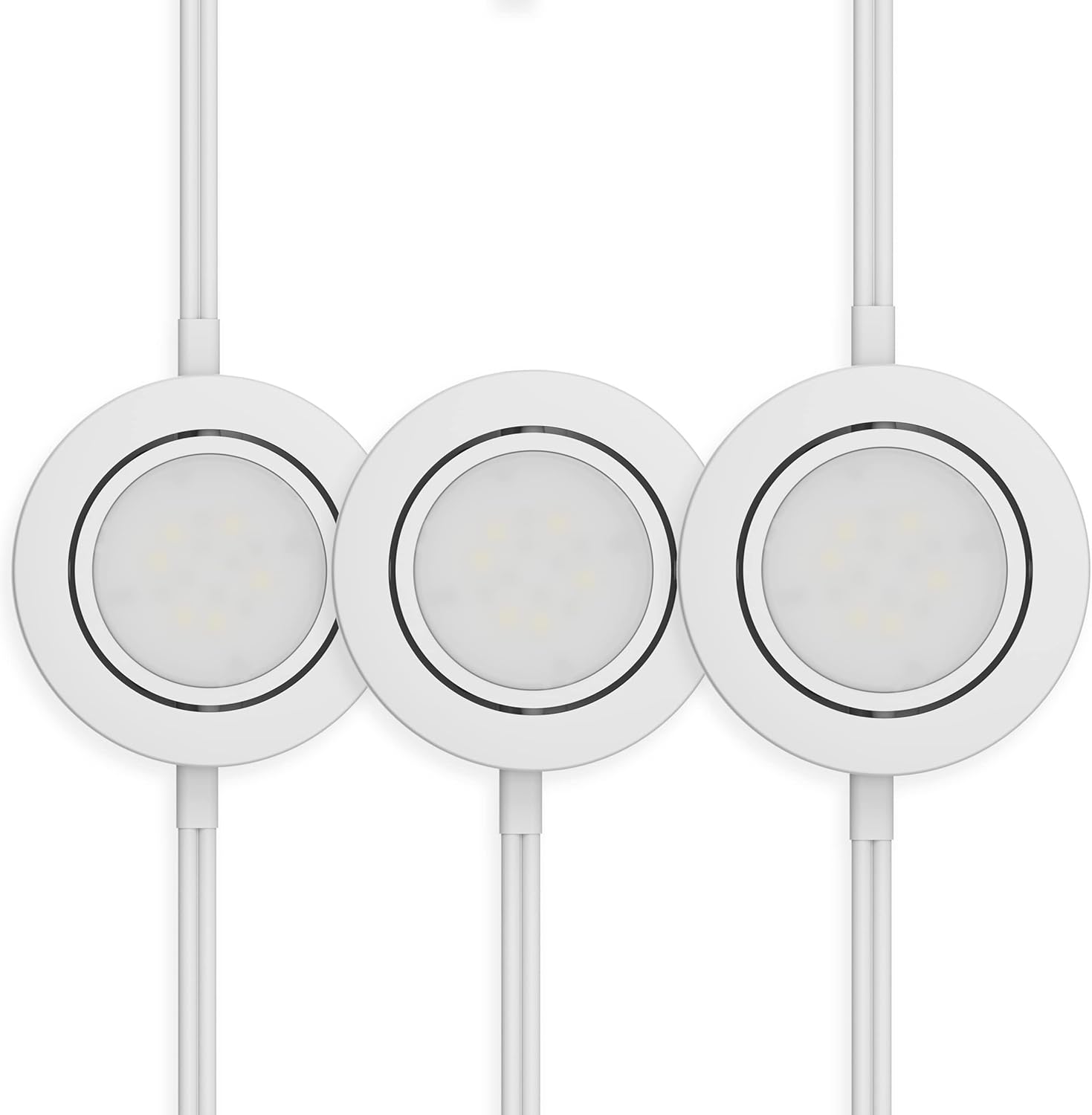 Getinlight LED Puck Lights 3-Pack, 2.75" Metal Housing, Wall-Dimmer Compatible, 2700K Warm White, White Finish, Plug-in or Hardwired, ETL Listed, IN-0107-3 White 3-Pucks Kit