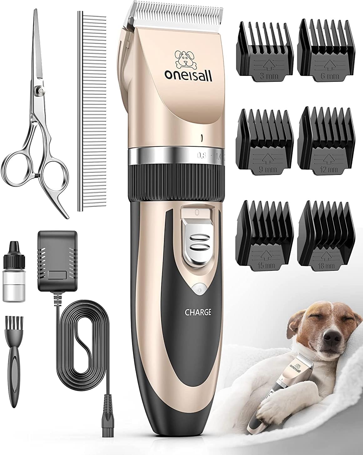 Dog Clipper Low Noise, Dog Grooming Kit with Rechargeable, Pet Shaver Cordless Electric Quiet Hair Clipper Set for Dogs Cats Pets（Gold）