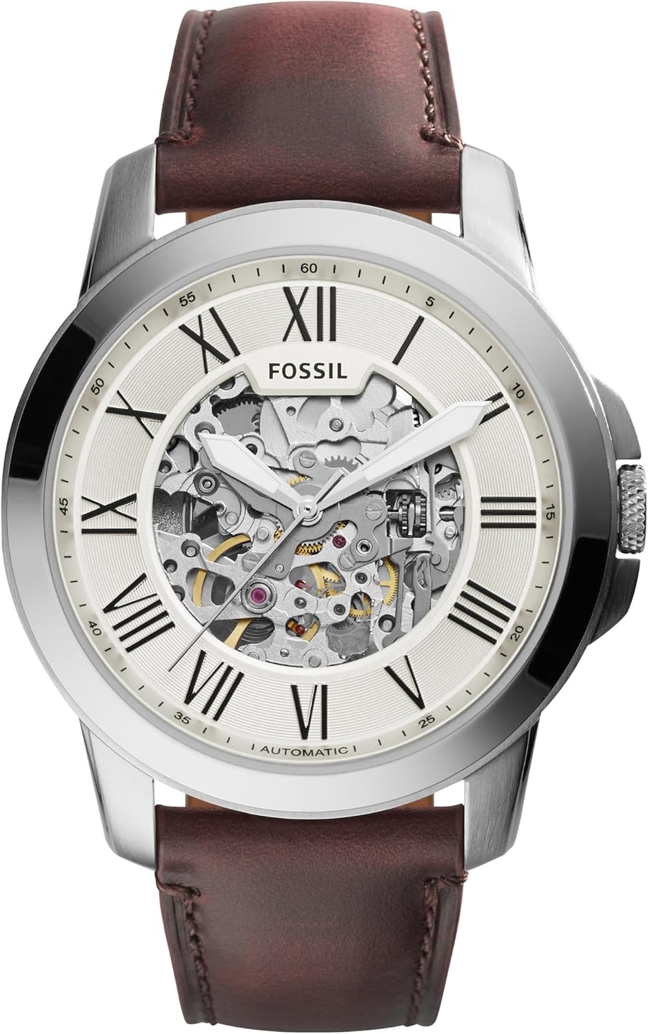 Men's Grant Quartz Stainless Steel and Leather Chronograph Watch Silver, Brown Automatic