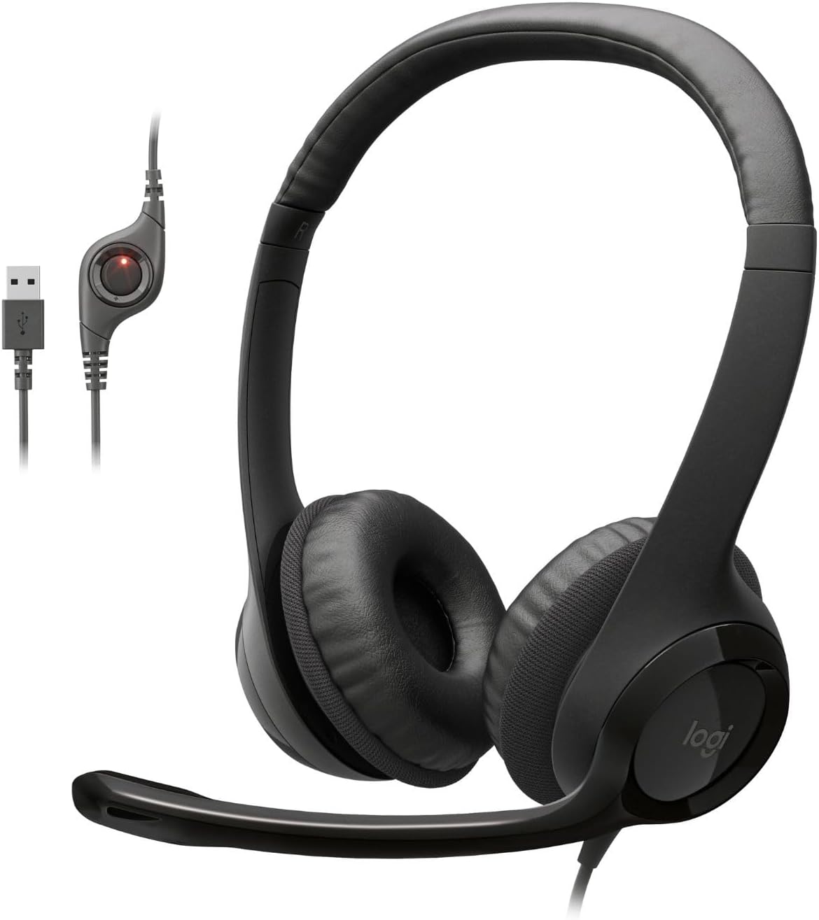H390 Wired Headphones with Mic, USB-A Headset with Microphone for PC, Noise Cancelling Microphone for Video Meetings, Music, Gaming - Black USB-A Black 1 Pack