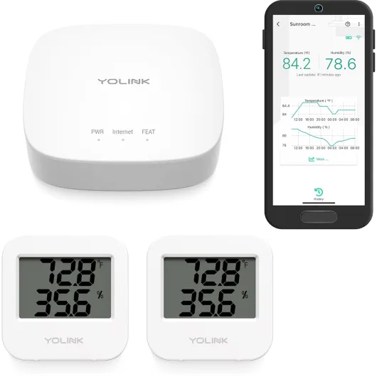 Smart Temp & Humidity Sensor, LoRa Long Range, 2 Year Battery, Indoor Monitoring for Wine Cellar, Bedroom, Nursery, Greenhouse, RV, with App, Email & SMS Alerts, Alexa IFTTT, 2 Pack + Hub 2-Pack with Hub