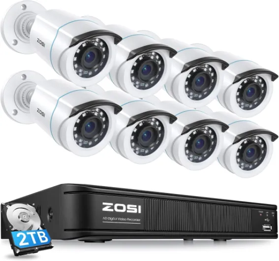 1080P H.265+ Home Security Camera System with AI Human Vehicle Detection, 5MP 3K Lite 8 Channel CCTV DVR Recorder with 2TB Hard Drive and 8 x 1080p Surveillance Bullet Camera Outdoor Indoor 8CH-8 Cam-2TB
