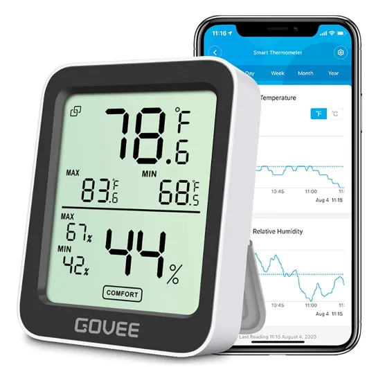 Digital Hygrometer Indoor Thermometer Room H5075, Bluetooth Temperature Humidity Meter with 164ft Remote App Control, Notification Alerts, 2 Years Data Storage Export for Bedroom, Wine Cellar 1 Pack Black
