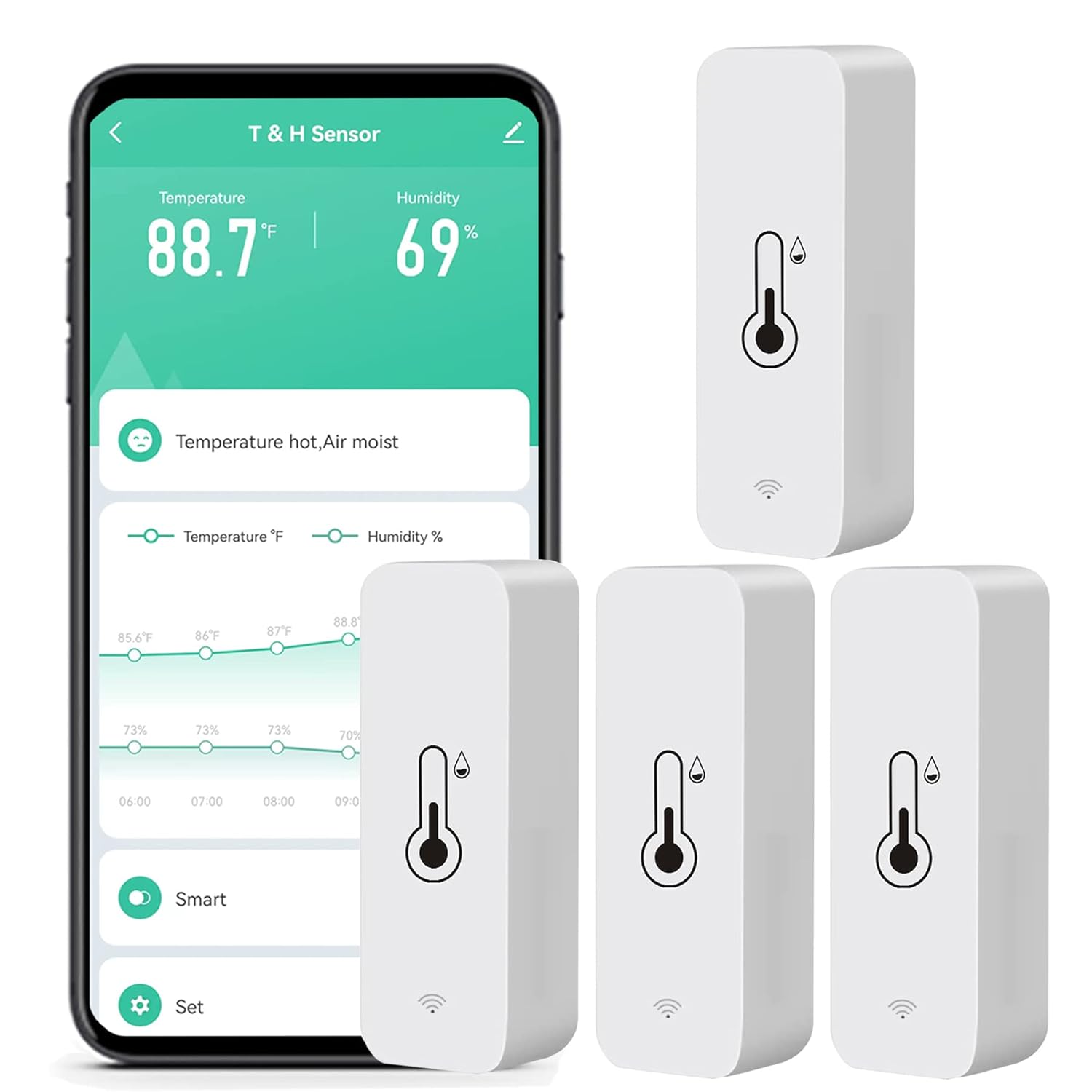 WiFi Humidity Temperature Monitor: Smart Hygrometer Thermometer for Remote Monitor and Alert, High Precision Indoor Thermometer with TUYA App, No Hub Required, Compatible with Alexa (4-Pack)