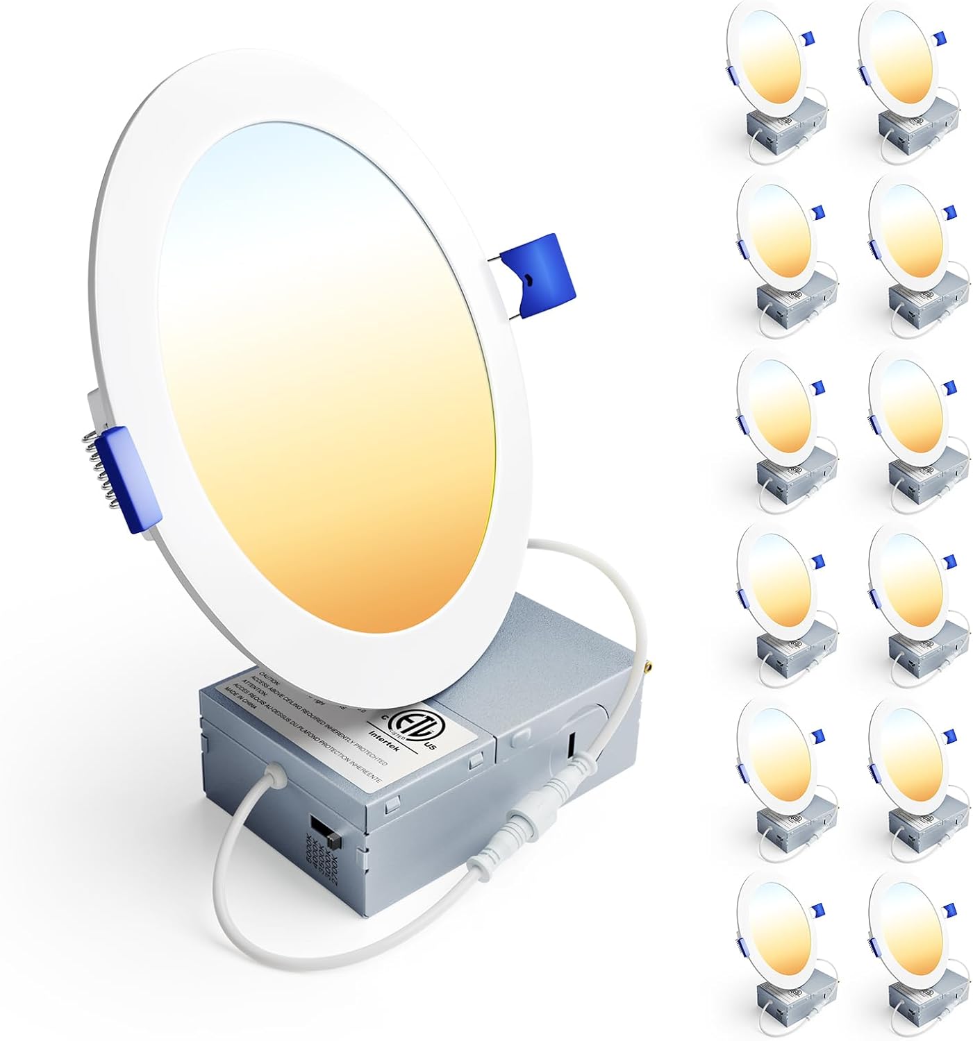 12 Pack 6 Inch LED Recessed Ceiling Light, Dimmable, 2700K-5000K 5CCT, 1200LM 12W 120V, High Brightness Canless Wafer Downlight - ETL&FCC&IC 6 inch 5000k/4000k/3500k/3000k/2700k - 5cct White