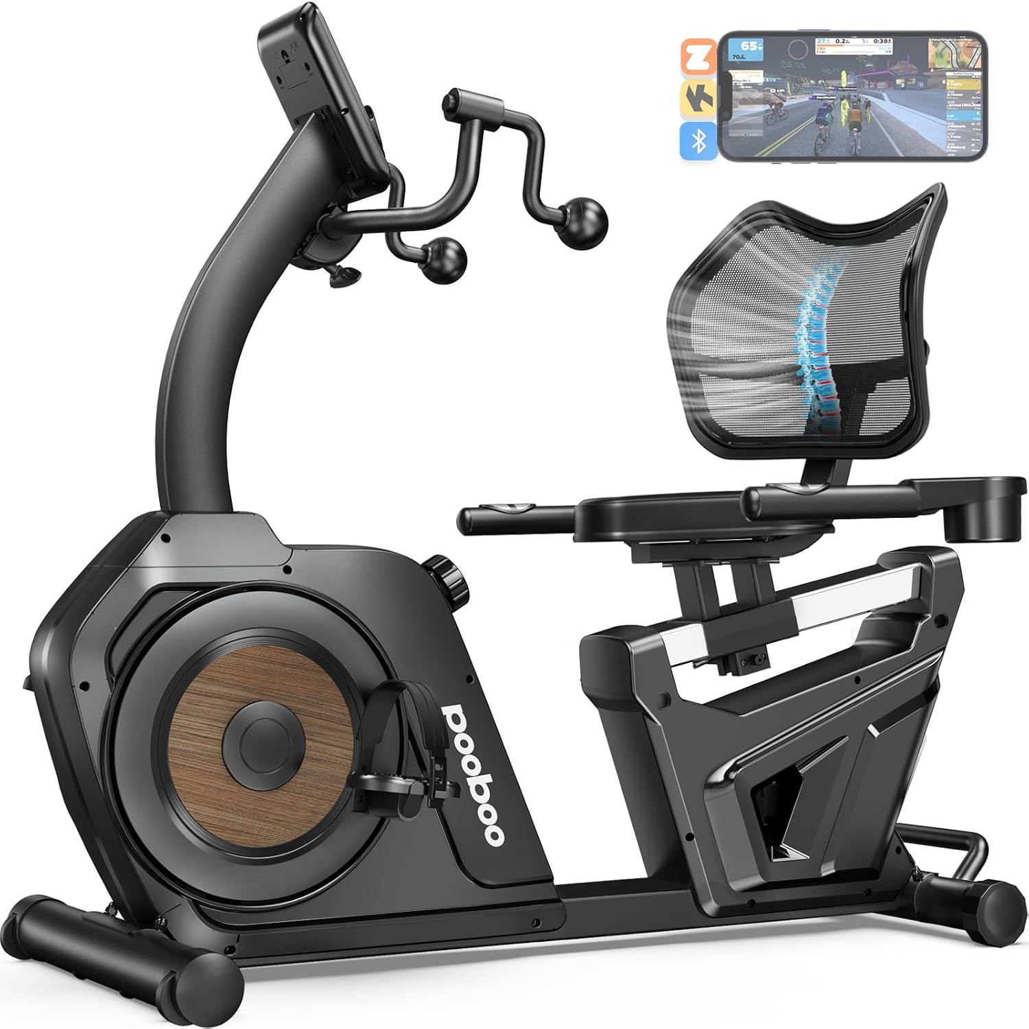 Recumbent Exercise Bike, Stationary Bikes for Home with Arm Exerciser, Magnetic Recumbent Bike with Ergonomic Backrest & Comfortable Seat, Smart APP, Pulse Sensor, 400LBS Weight Capacity Dull Black Wood Grain