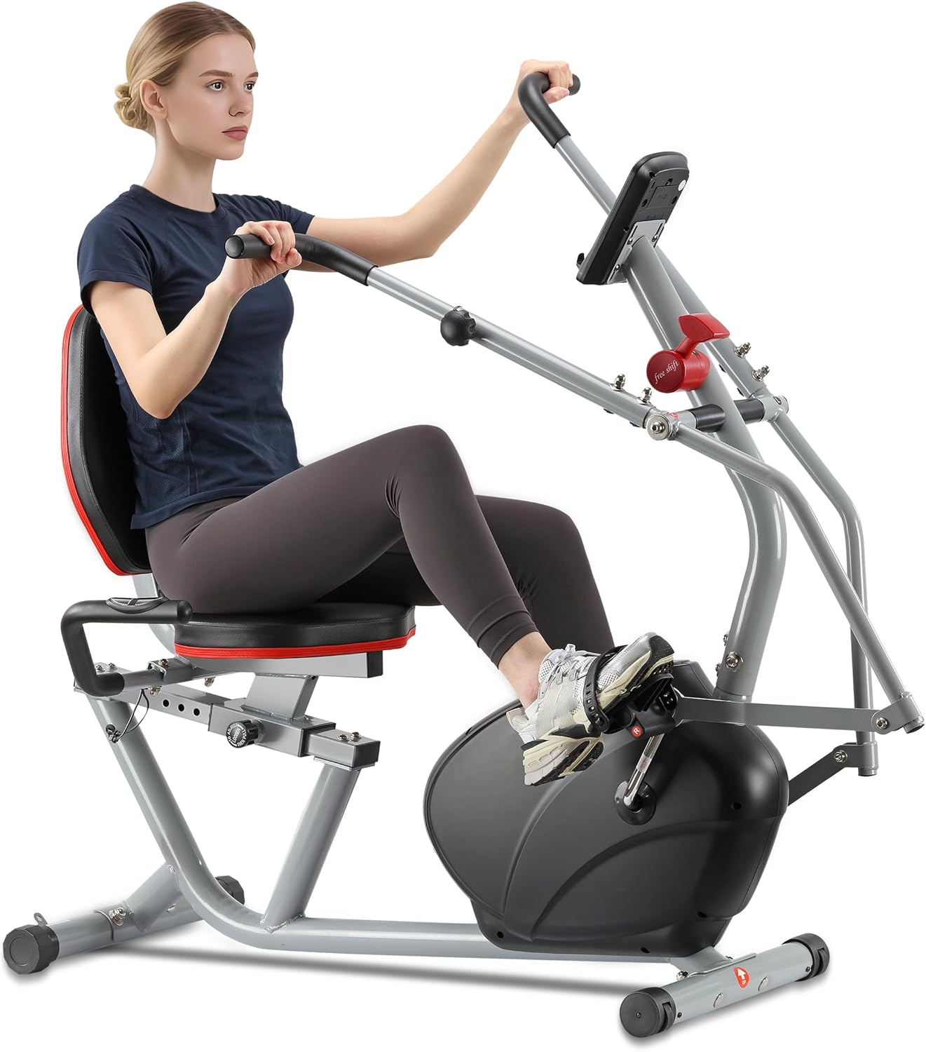 Recumbent Exercise Bike with Arm Exerciser for Home - Elliptical Recumbent Cross Trainer with Backlit Display, Pulse Sensor, 8-Level Magnetic Resistance, 380LBS Weight Capacity