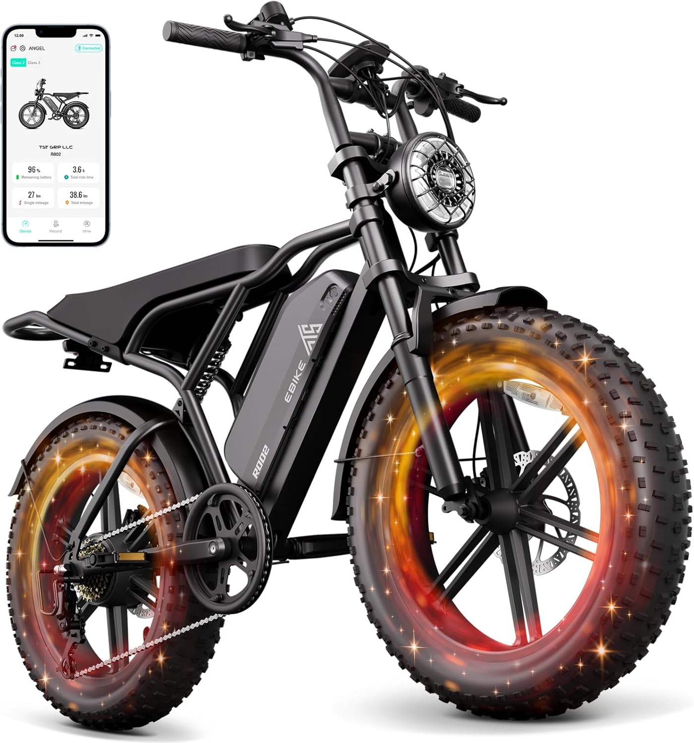 TST Electric Bike for Adults, 1500W Peak Brushless Motor 28 MPH 60 Miles/110 Miles Fat Tire E Bike with 48V 15Ah/ 25Ah Removable Battery 20" Electric Dirt Bike Hydraulic Suspension and 7-Speed R002 Black 48V 15Ah