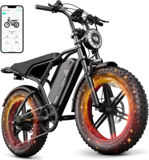 TST Electric Bike for Adults, 1500W Peak Brushless Motor 28 MPH 60 Miles/110 Miles Fat Tire E Bike with 48V 15Ah/ 25Ah Removable Battery 20" Electric Dirt Bike Hydraulic Suspension and 7-Speed R002 Black 48V 15Ah