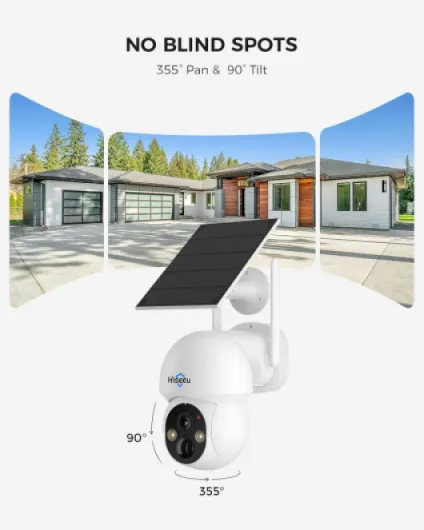 Solar Camera Wireless Outdoor, Home Security Camera System, 2.4G & 5G WiFi, Solar-Powered 4MP 4 Cam-Kit, Color Night Vision, 360° View, Pan & Tilt, 1TB HDD Local Recording, No Subscription Solar System W/1T